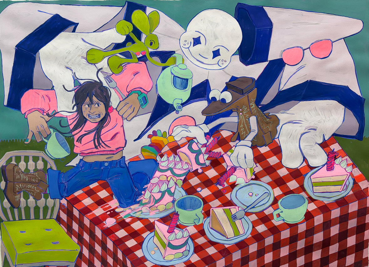 you can go where you like but you'll still end up here, 22"x36", gouache on paper, 2025